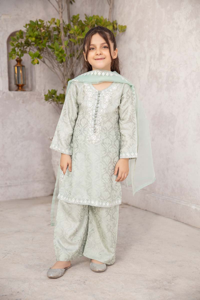 Simrans Jacquard Mummy & Me Kids Eid suit Mint Green - Desi Posh