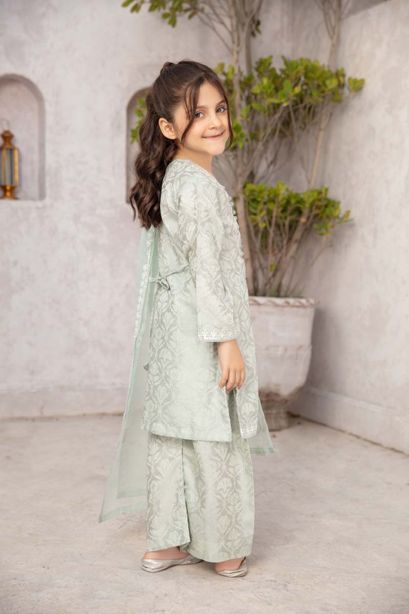 Simrans Jacquard Mummy & Me Kids Eid suit Mint Green - Desi Posh