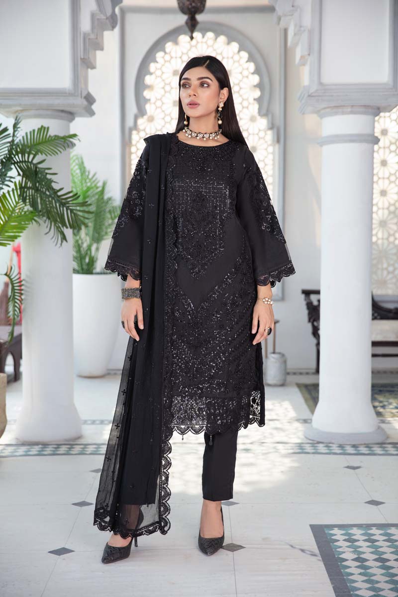 Aroosh Luxury Embroidered Black 3 Piece Wedding Outfit - Desi Posh