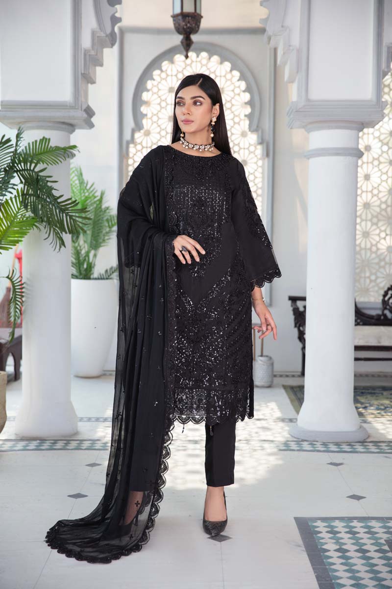 Aroosh Luxury Embroidered Black 3 Piece Wedding Outfit - Desi Posh