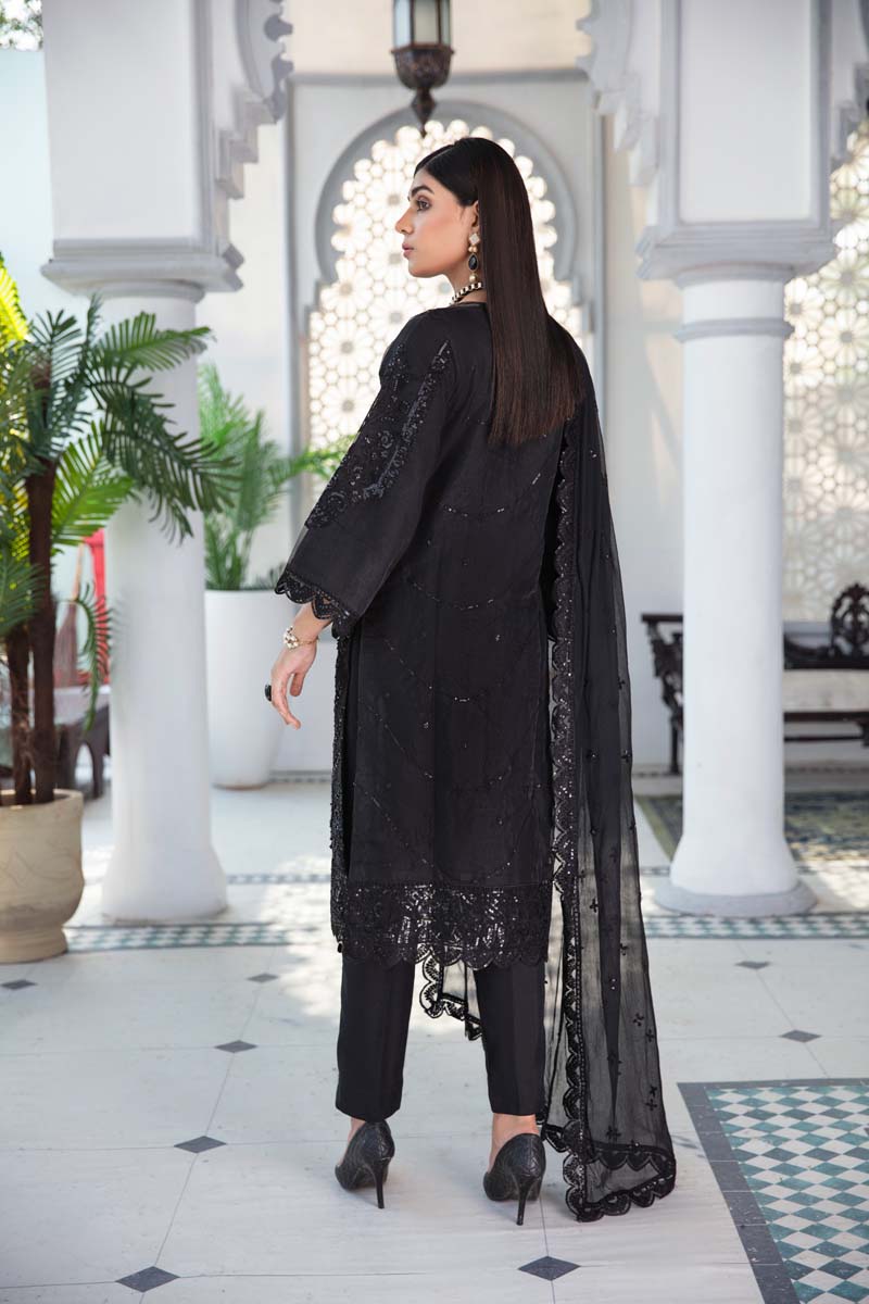 Aroosh Luxury Embroidered Black 3 Piece Wedding Outfit - Desi Posh