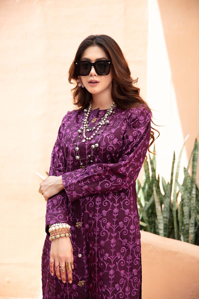 Ivana Fully Embroidered Cotton Co-ord Set in Purple CCR14 - Desi Posh