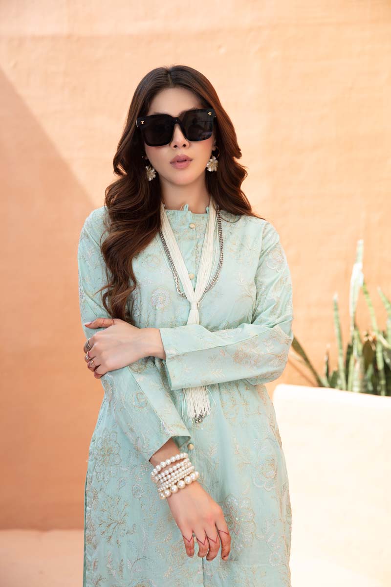 Ivana Fully Embroidered Cotton Co-ord Set in Mint CCR13 - Desi Posh