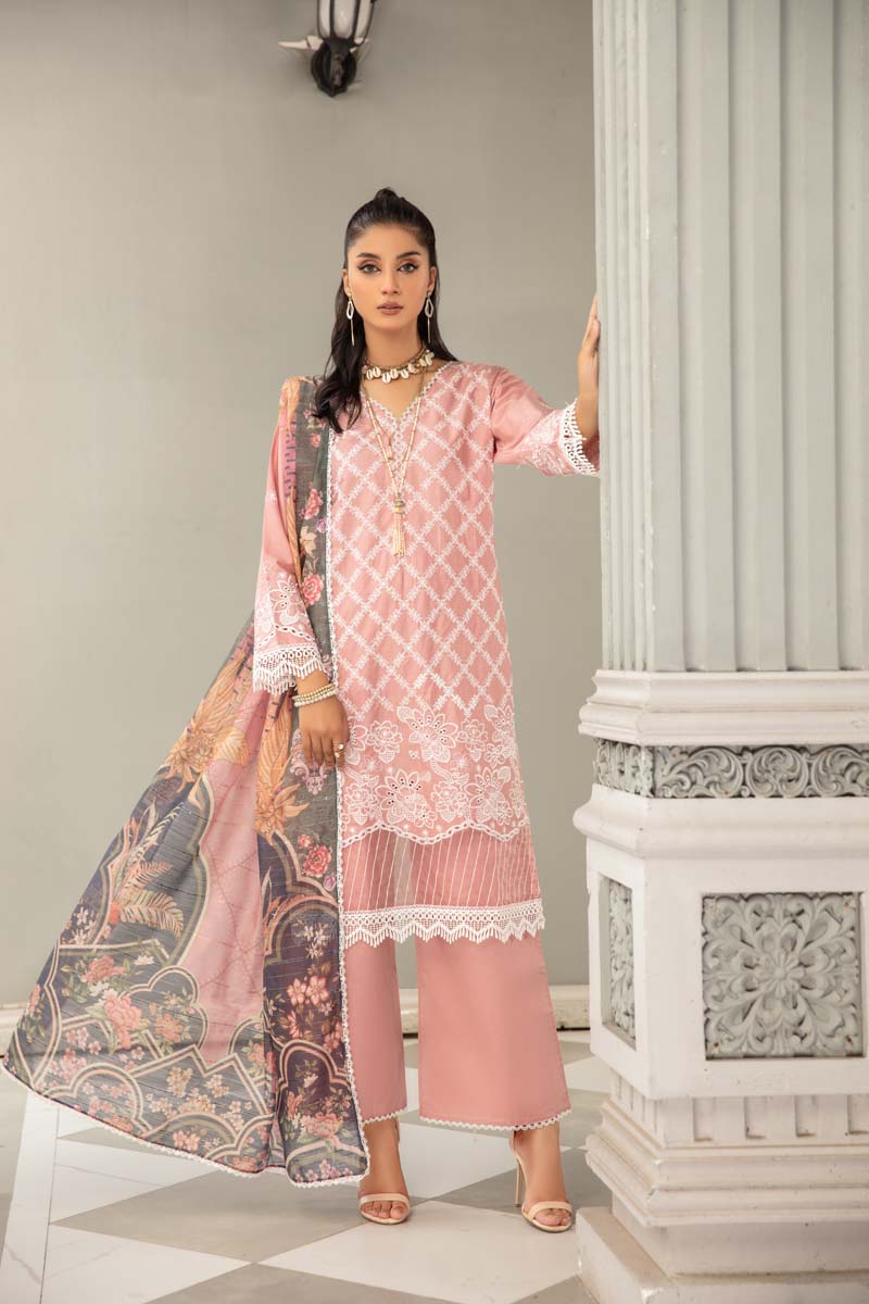 Kohaar Chikan Kari Luxe 3 Piece Cotton Spring Outfit Mauve - Desi Posh