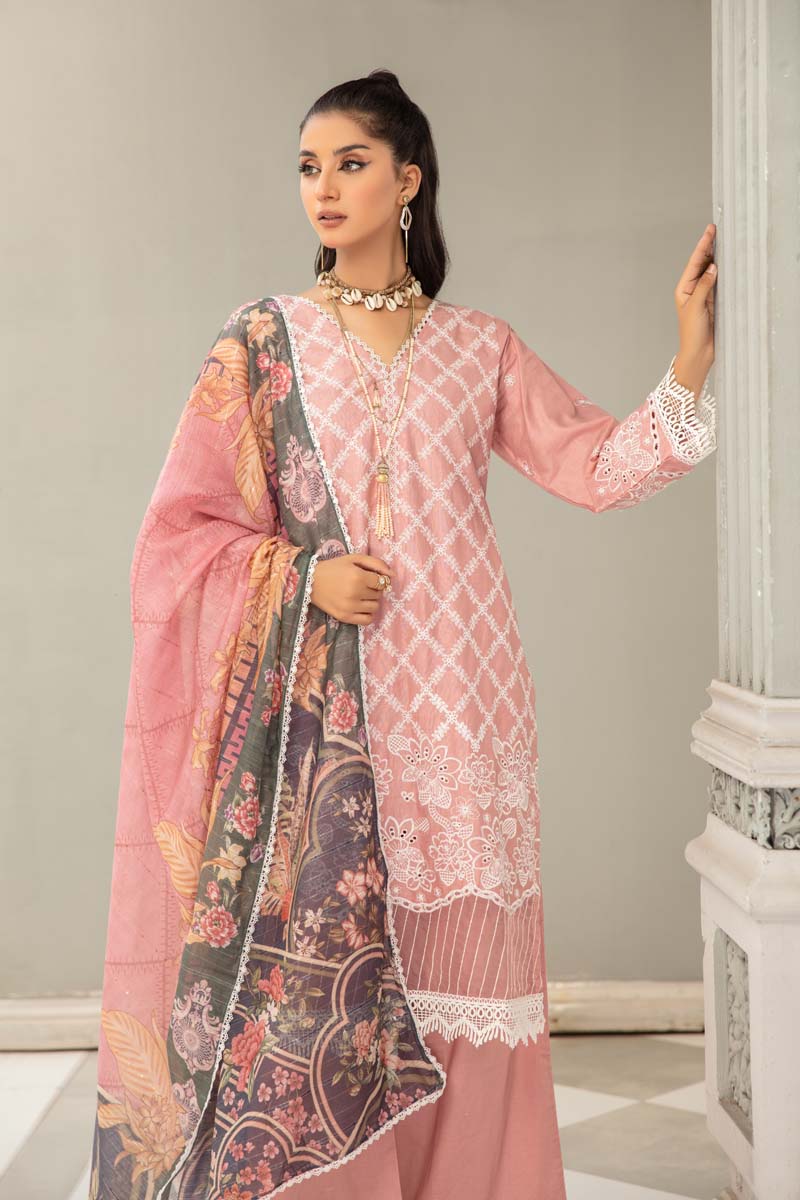 Kohaar Chikan Kari Luxe 3 Piece Cotton Spring Outfit Mauve - Desi Posh