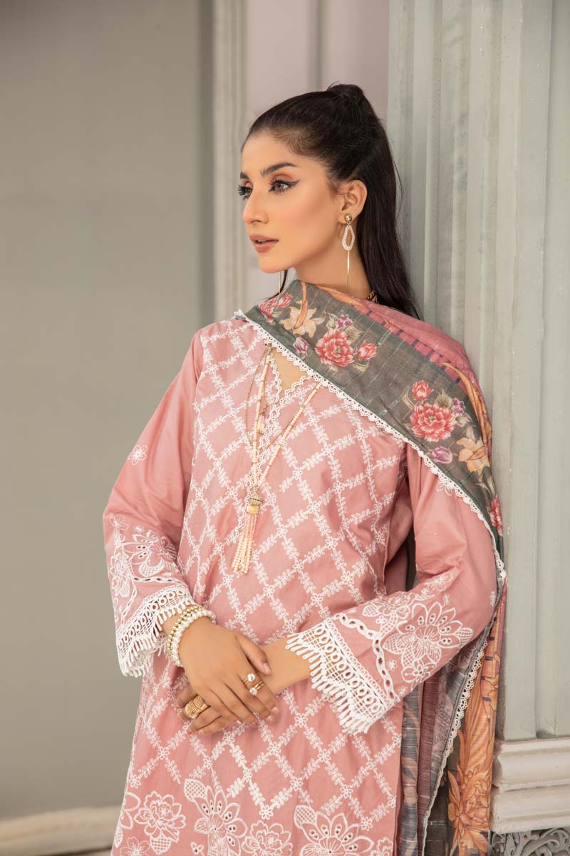Kohaar Chikan Kari Luxe 3 Piece Cotton Spring Outfit Mauve - Desi Posh