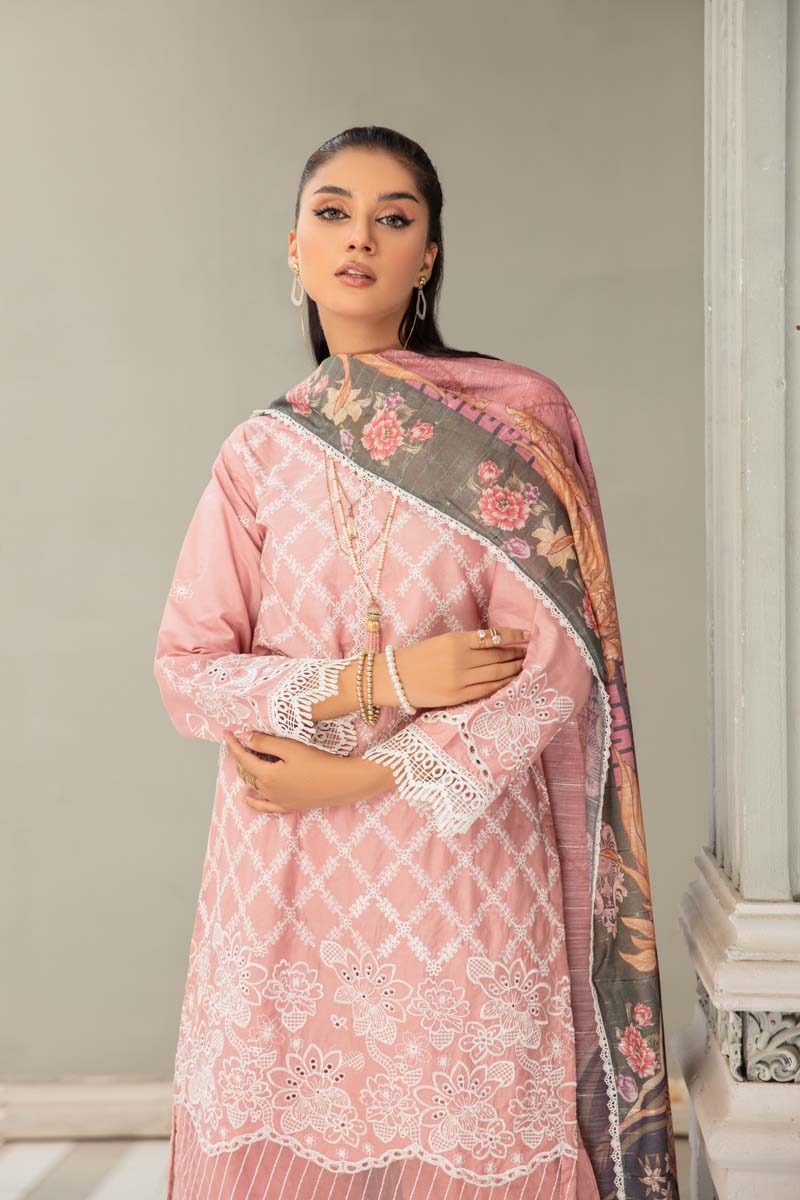 Kohaar Chikan Kari Luxe 3 Piece Cotton Spring Outfit Mauve - Desi Posh