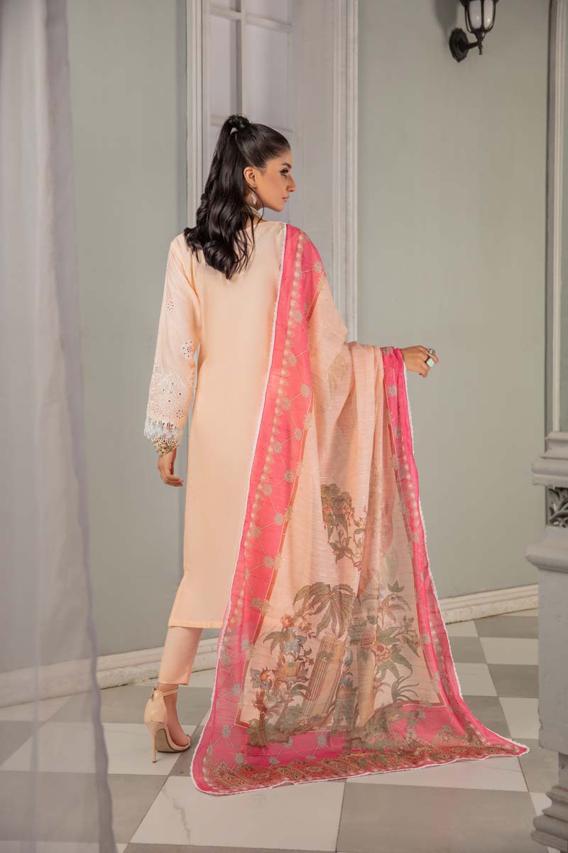 Kohaar Chikan Kari Luxe 3 Piece Cotton Spring Outfit Peach - Desi Posh