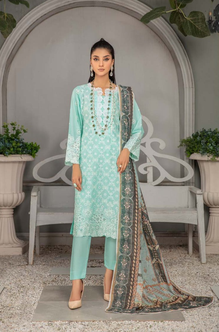 Kohaar Chikan Kari Luxe 3 Piece Cotton Spring Outfit Mint - Desi Posh