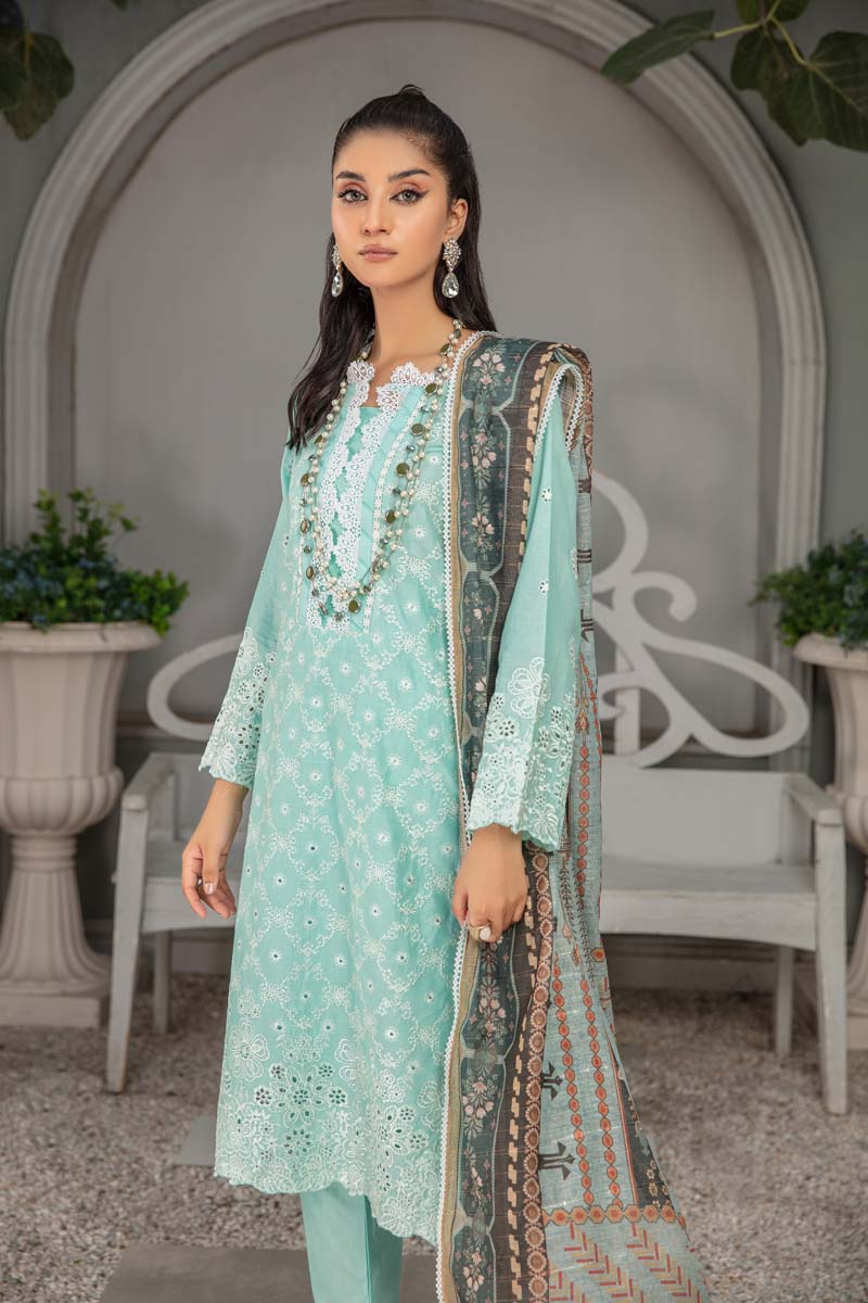 Kohaar Chikan Kari Luxe 3 Piece Cotton Spring Outfit Mint - Desi Posh