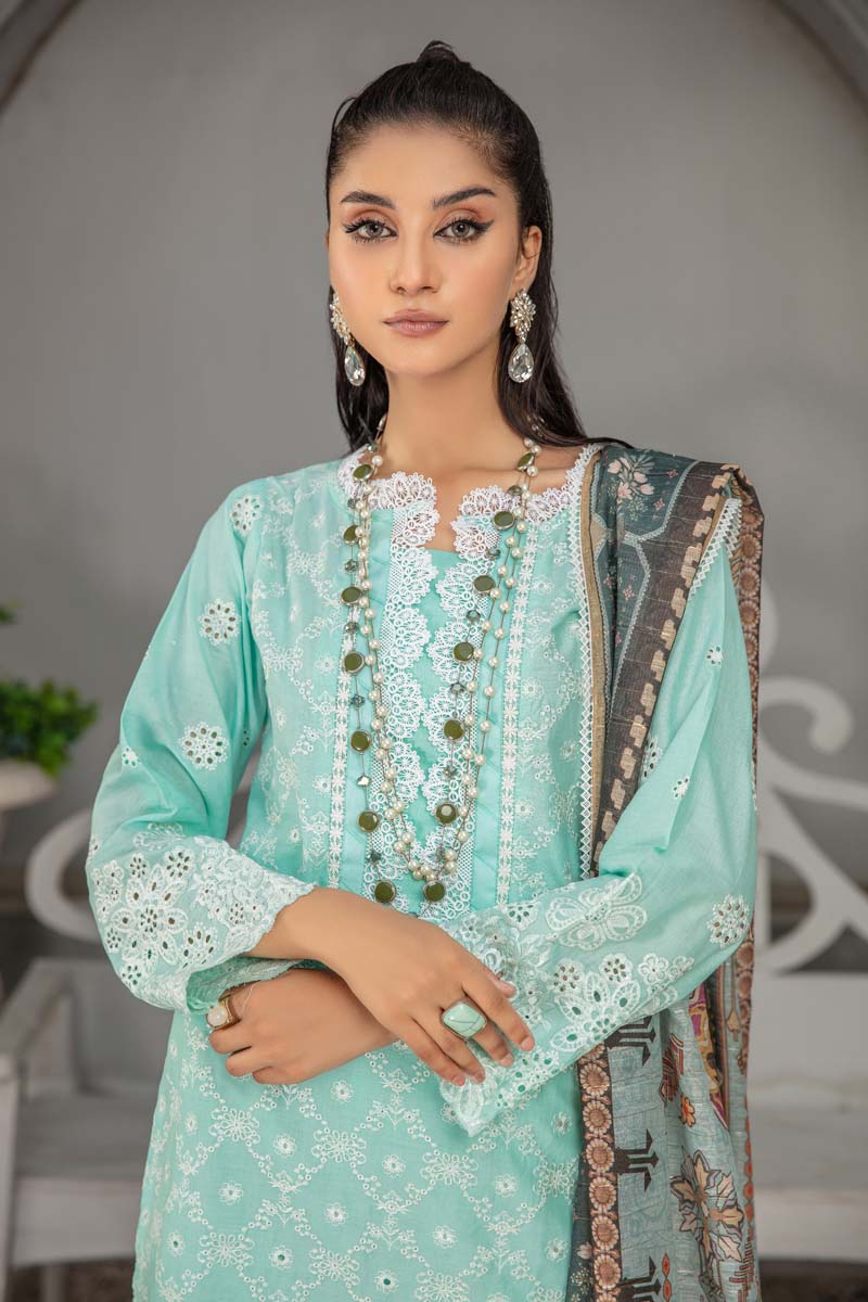 Kohaar Chikan Kari Luxe 3 Piece Cotton Spring Outfit Mint - Desi Posh