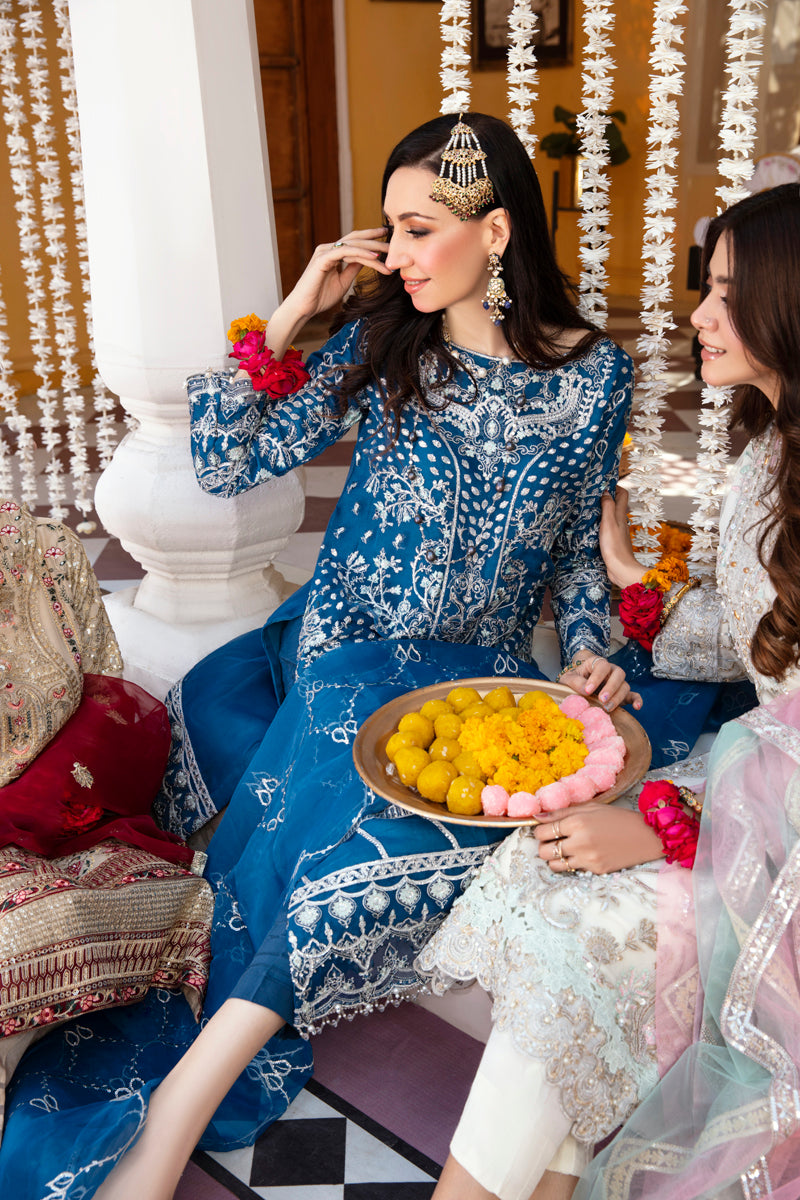 Khusiyan Wedding Edition Ladies Teal Blue Designer 3 Piece Suit - Desi Posh