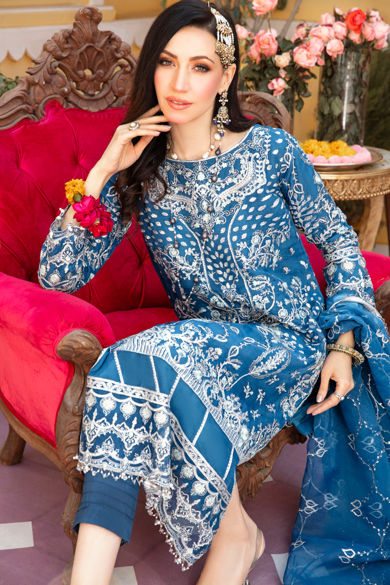 Khusiyan Wedding Edition Ladies Teal Blue Designer 3 Piece Suit - Desi Posh