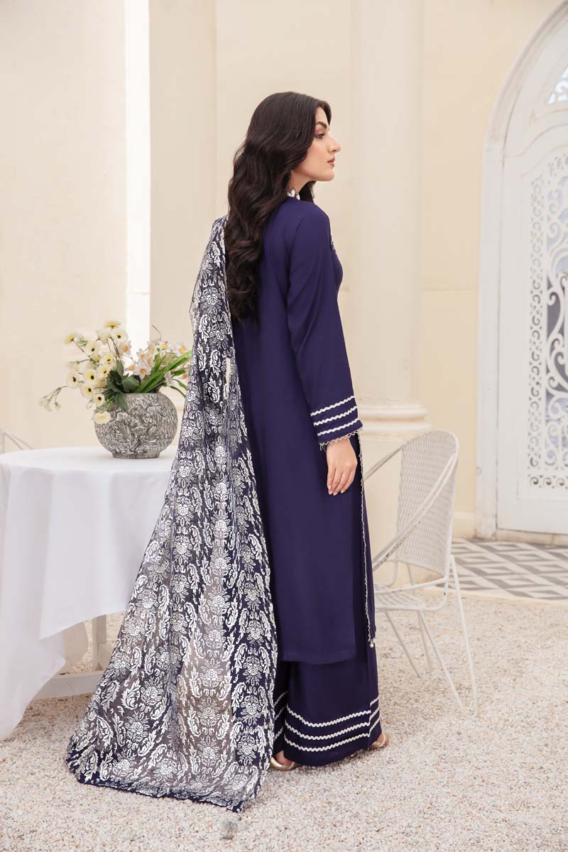 Desi Posh Pastels Mirror Embroidered suit Navy With Net Dupatta - Desi Posh