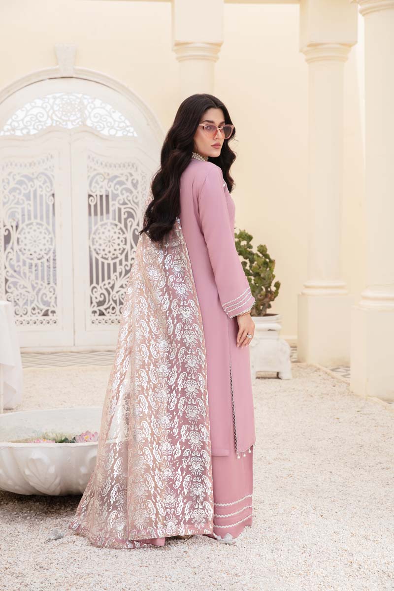 Desi Posh Pastels Mirror Embroidered suit Lilac Pink With Net Dupatta - Desi Posh