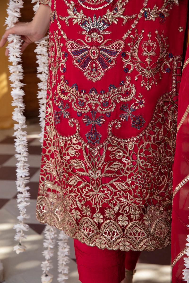Khusiyan Wedding Edition Ladies Deep Red Designer 3 Piece Suit - Desi Posh