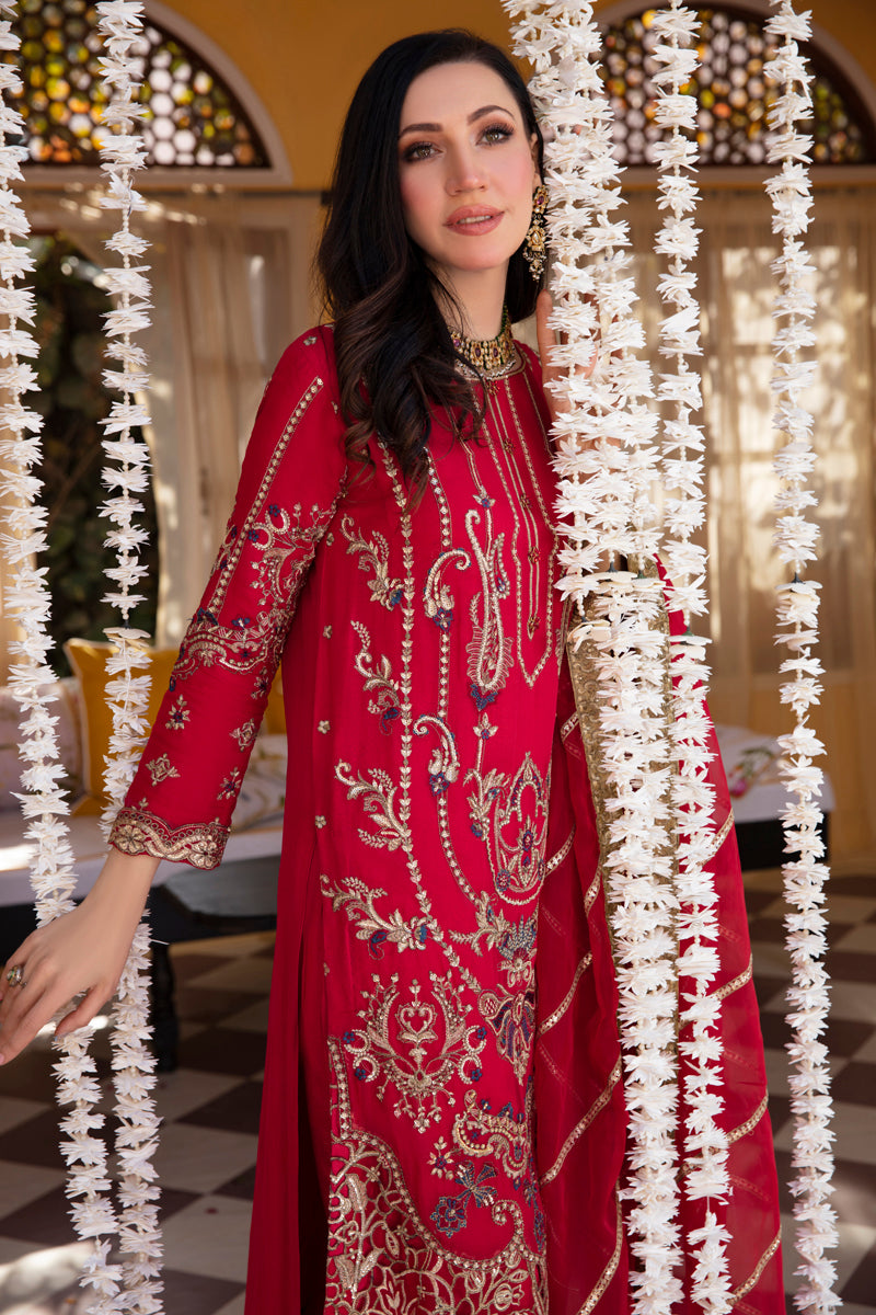 Khusiyan Wedding Edition Ladies Deep Red Designer 3 Piece Suit - Desi Posh
