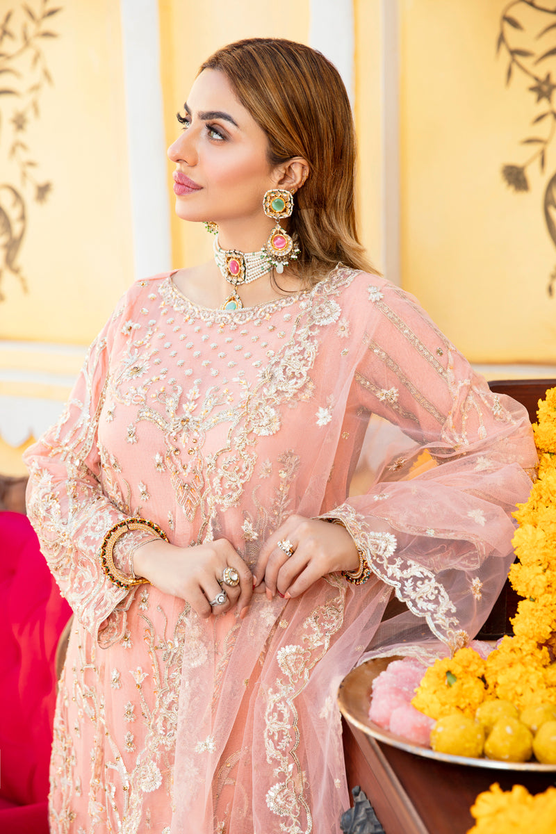 Khusiyan Wedding Edition Ladies Peach Designer 3 Piece Suit - Desi Posh