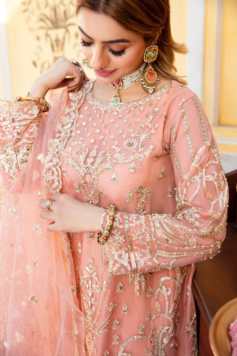 Khusiyan Wedding Edition Ladies Peach Designer 3 Piece Suit - Desi Posh