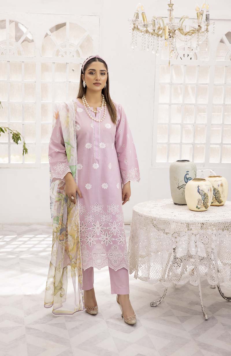 Image Chikan Kari Luxe 3 Piece Cotton Summer Outfit Mauve - Desi Posh