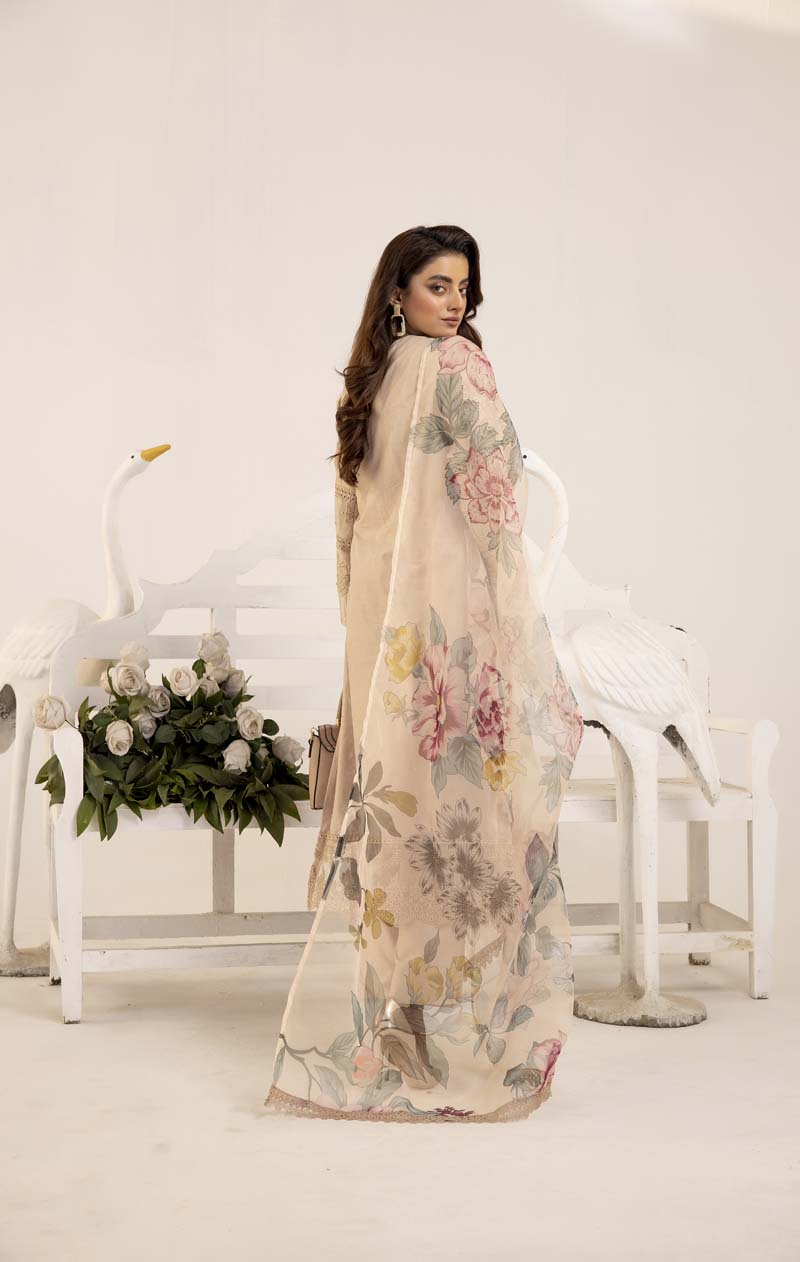 Sana Safinaz Inspired Ladies Beige Chikan Kari Mummy & Me Eid Outfit - Desi Posh