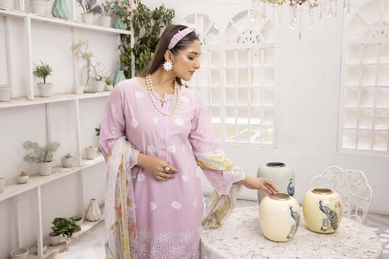 Image Chikan Kari Luxe 3 Piece Cotton Summer Outfit Mauve - Desi Posh