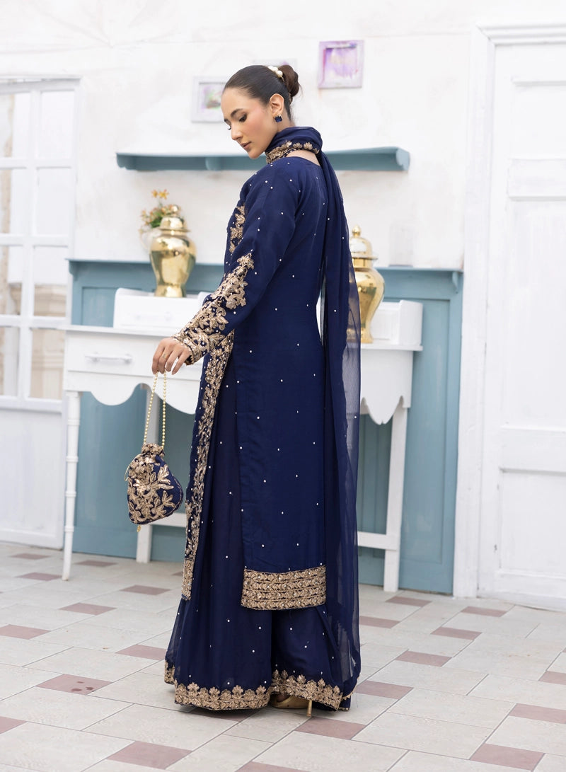 Aliyah Wedding Collection Ladies Chiffon Sharara Navy Blue Oufit