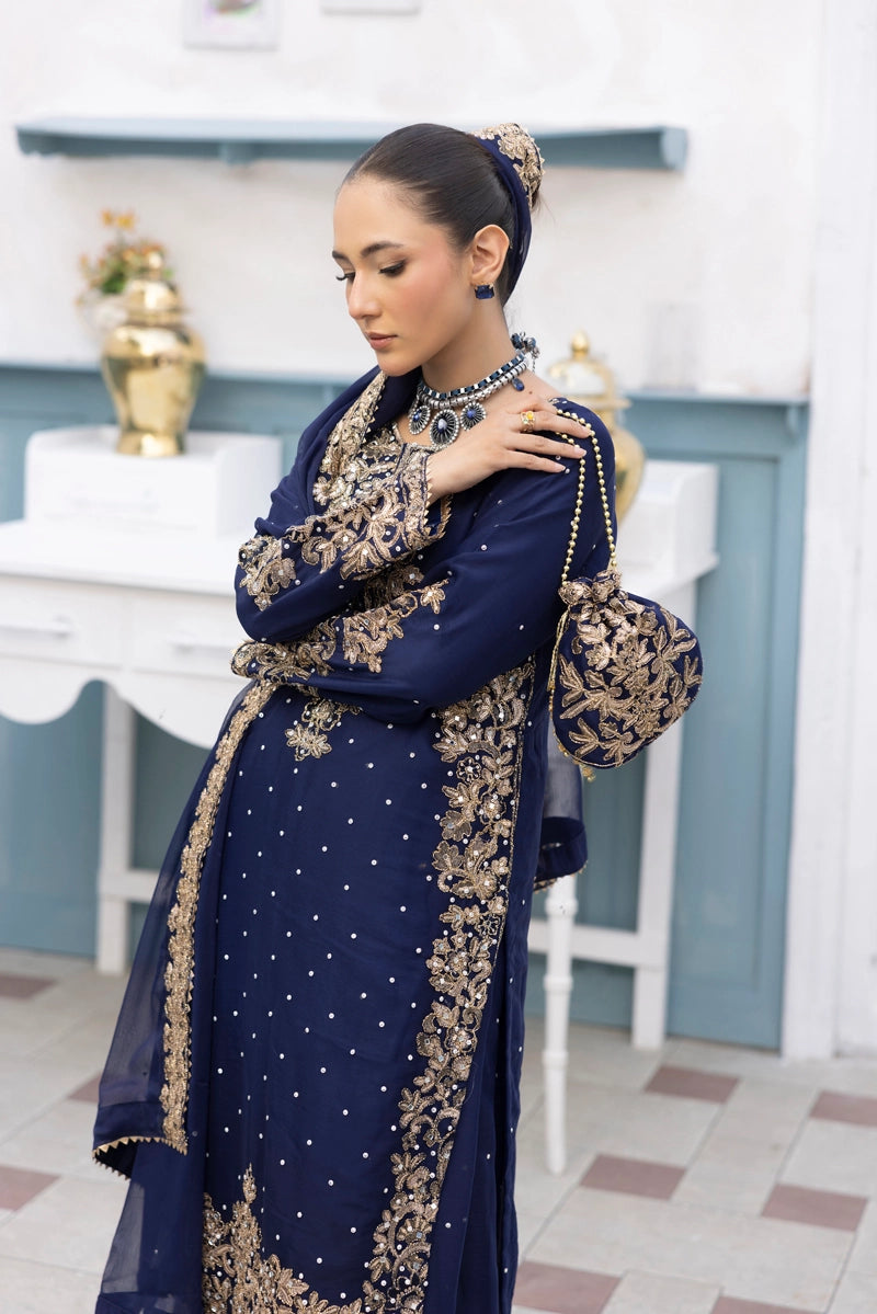 Aliyah Wedding Collection Ladies Chiffon Sharara Navy Blue Oufit