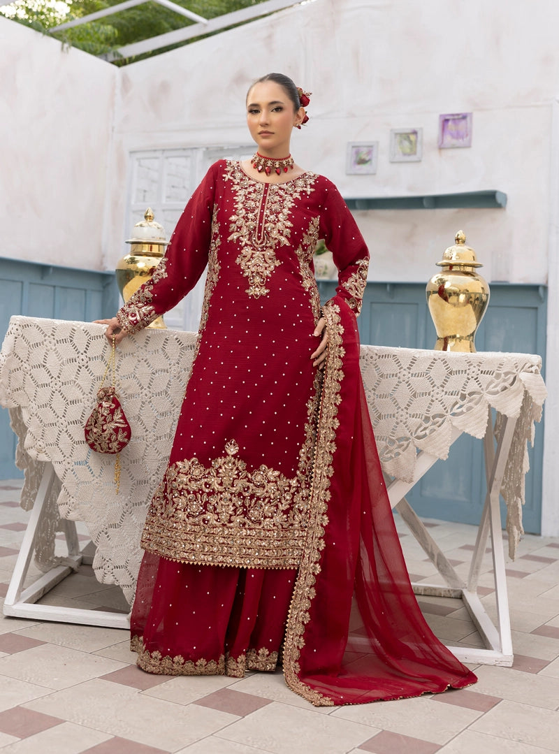 Aliyah Wedding Collection Ladies Chiffon Sharara Maroon Oufit