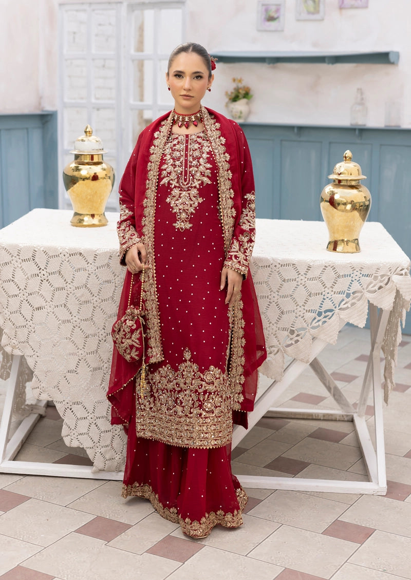 Aliyah Wedding Collection Ladies Chiffon Sharara Maroon Oufit