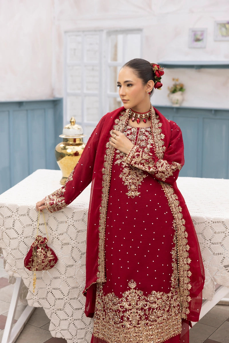 Aliyah Wedding Collection Ladies Chiffon Sharara Maroon Oufit