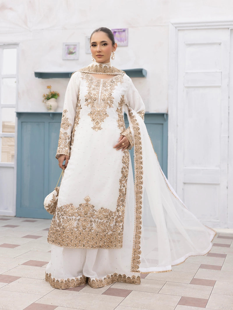 Aliyah Wedding Collection Ladies Chiffon Sharara White Oufit