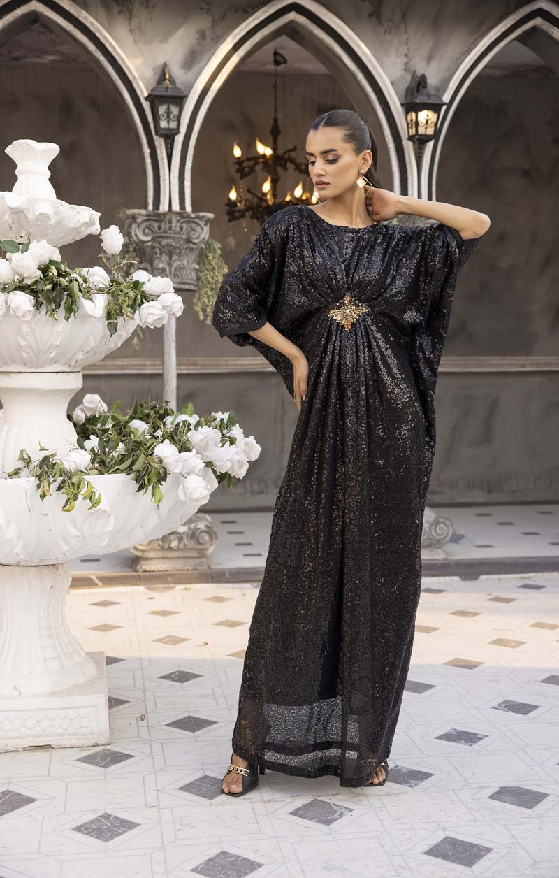 Moonlight Eid Edition Black Net Kaftan - Desi Posh