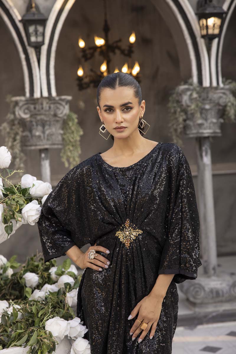 Moonlight Eid Edition Black Net Kaftan - Desi Posh