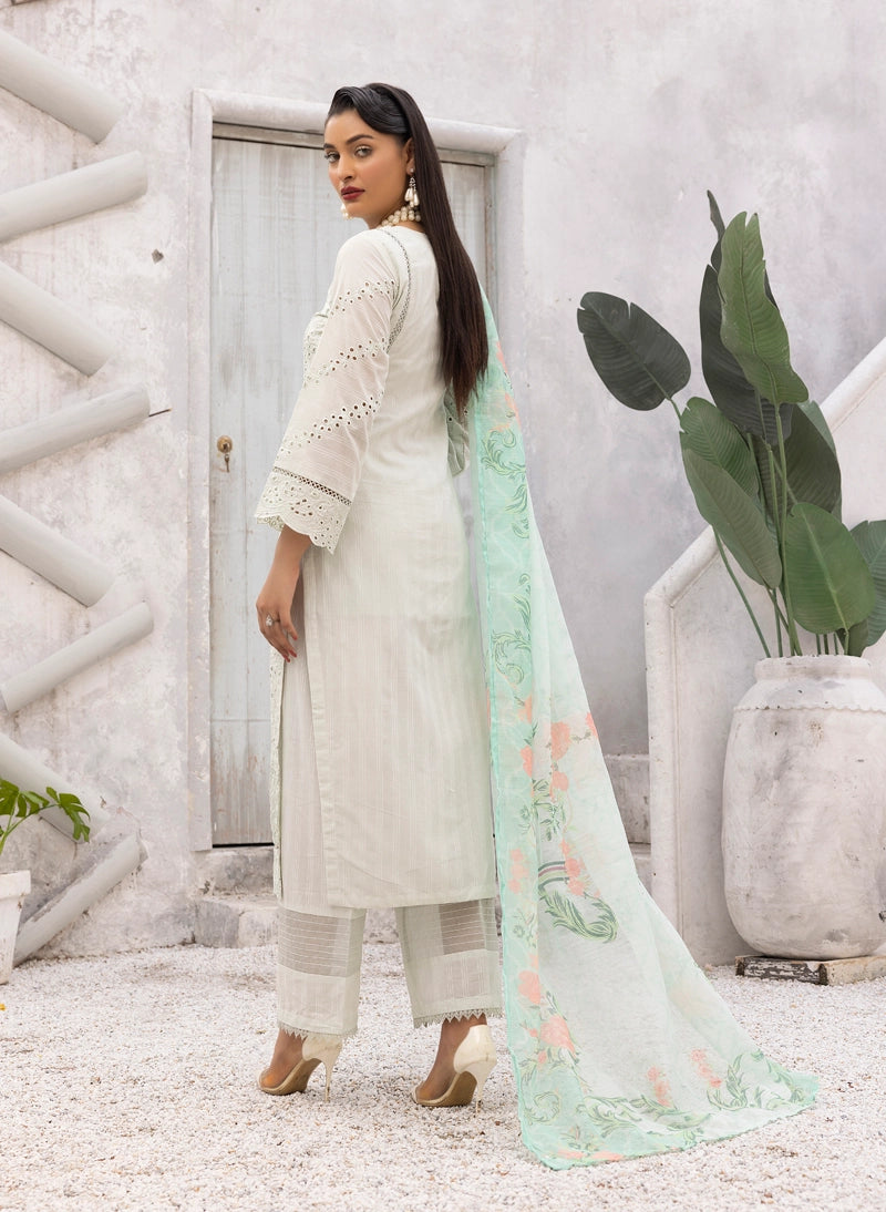 Dania Chikan Kari Luxe 3 Piece Lawn Palazzo Outfit Mint - Desi Posh