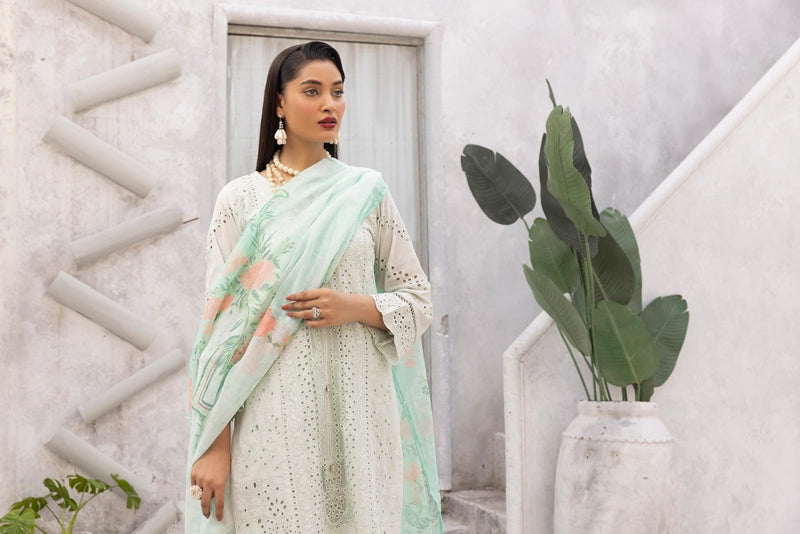 Dania Chikan Kari Luxe 3 Piece Lawn Palazzo Outfit Mint - Desi Posh