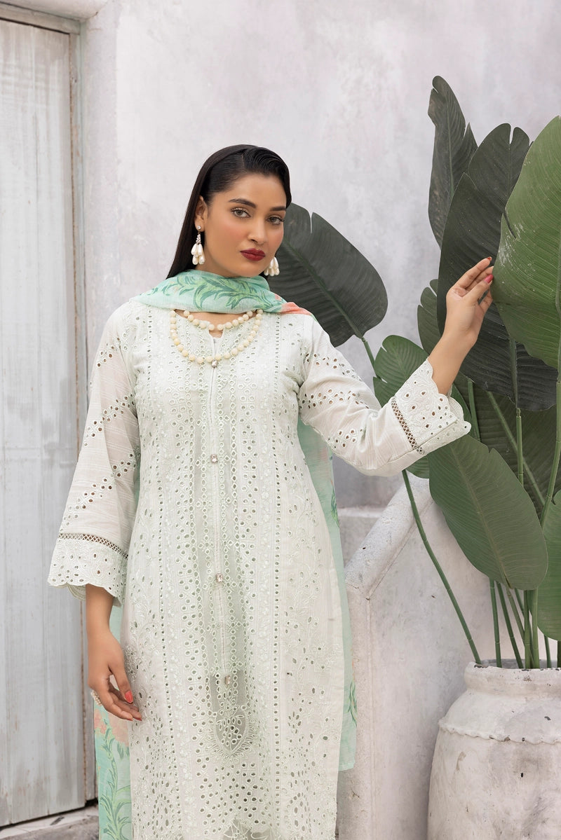 Dania Chikan Kari Luxe 3 Piece Lawn Palazzo Outfit Mint - Desi Posh