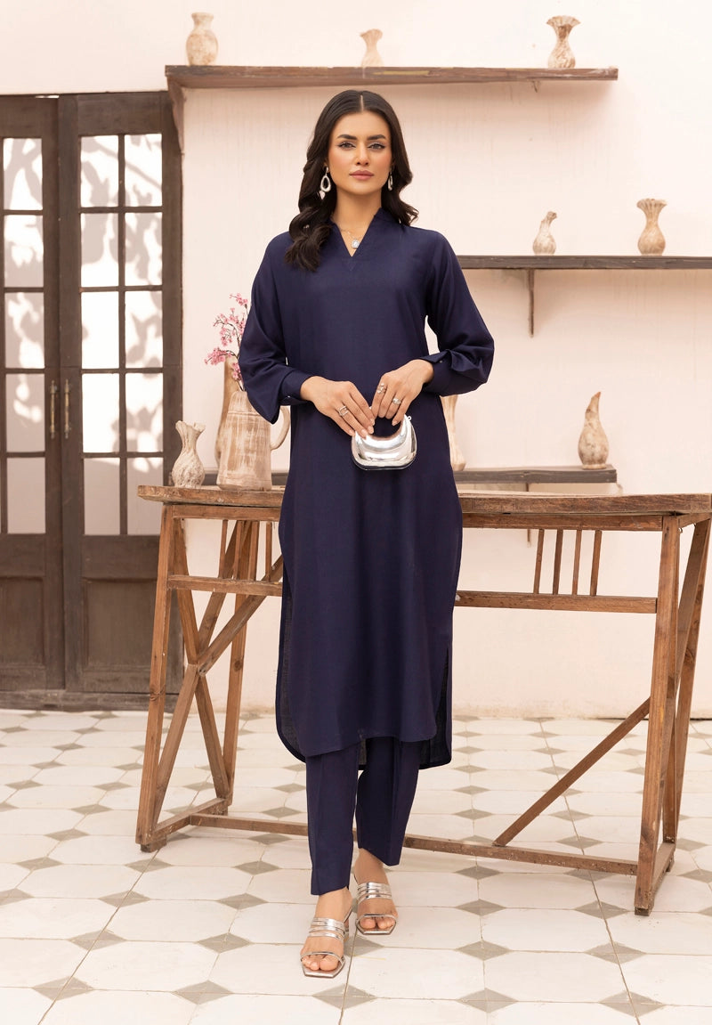 Ethnic Designer Inspired 2 Piece Co-ords Dhanak Winter Outfit Navy Blue