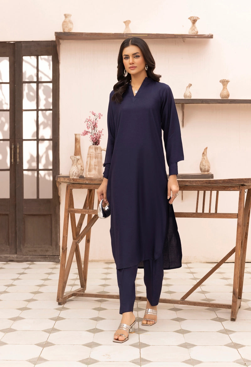 Ethnic Designer Inspired 2 Piece Co-ords Dhanak Winter Outfit Navy Blue