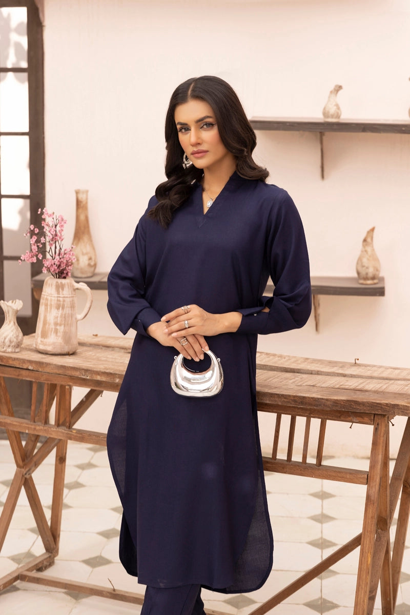 Ethnic Designer Inspired 2 Piece Co-ords Dhanak Winter Outfit Navy Blue
