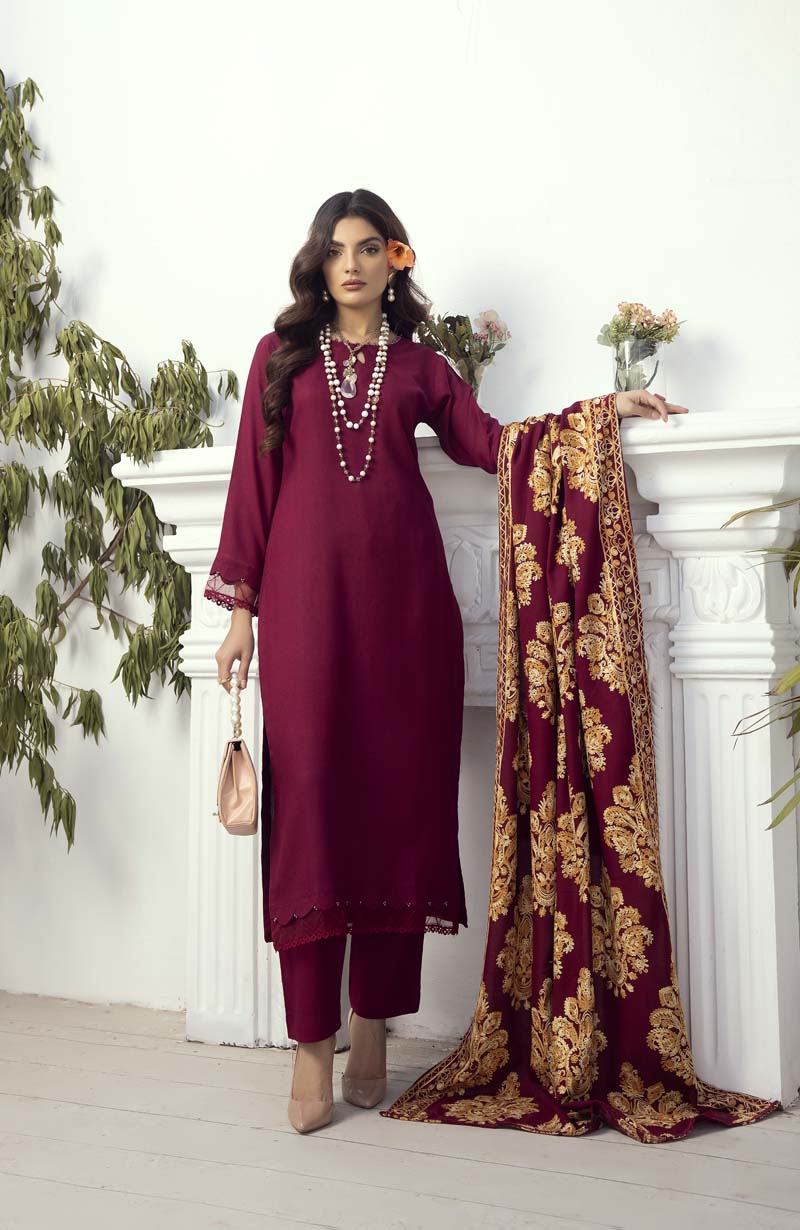Reet Dhanak 3 Piece Winter Outfit With Embroidered Shawl 944 - Desi Posh