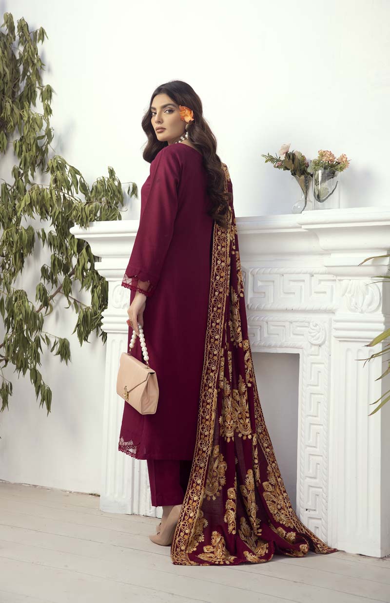 Reet Dhanak 3 Piece Winter Outfit With Embroidered Shawl 944 - Desi Posh