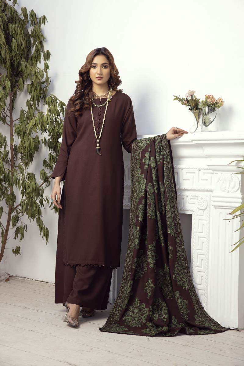 Reet Dhanak 3 Piece Winter Outfit With Embroidered Shawl 943 - Desi Posh
