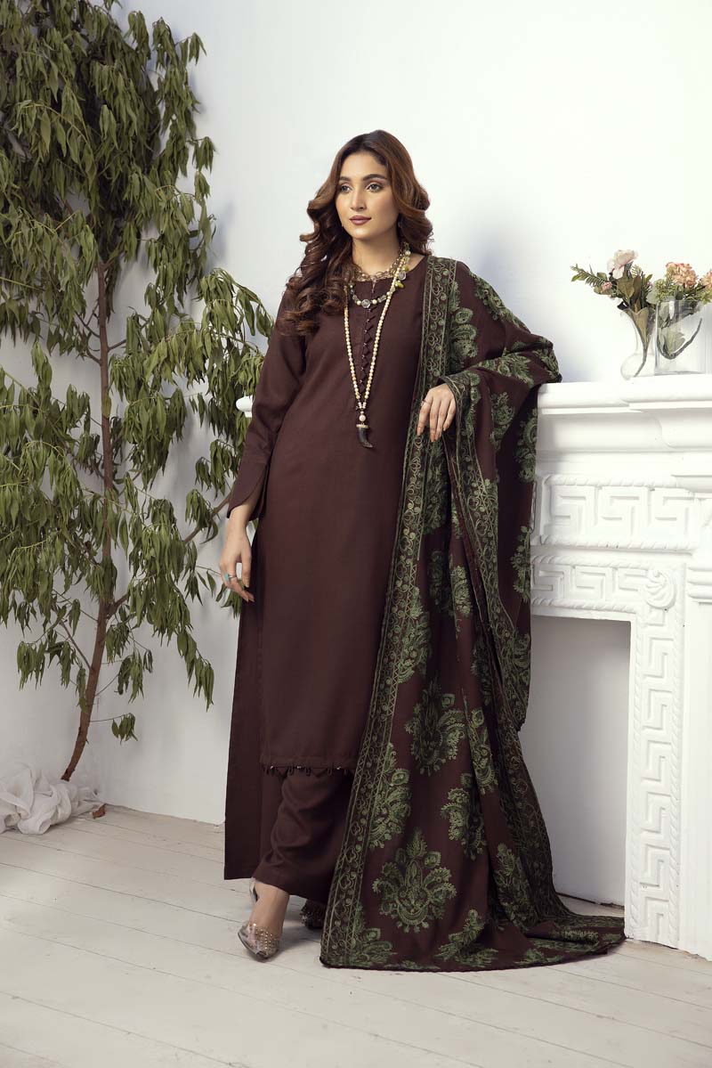 Reet Dhanak 3 Piece Winter Outfit With Embroidered Shawl 943 - Desi Posh