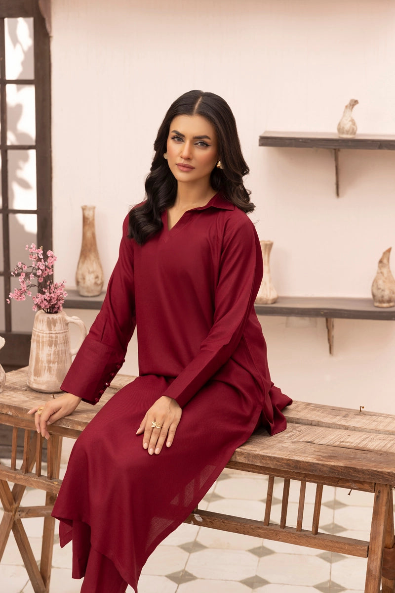 Ethnic Designer Inspired 2 Piece Co-ords Dhanak Winter Outfit Maroon