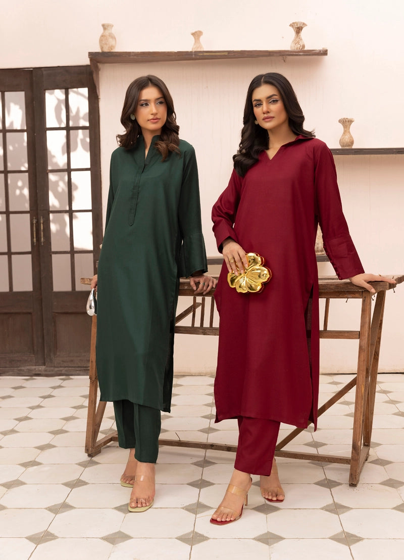Ethnic Designer Inspired 2 Piece Co-ords Dhanak Winter Outfit Green