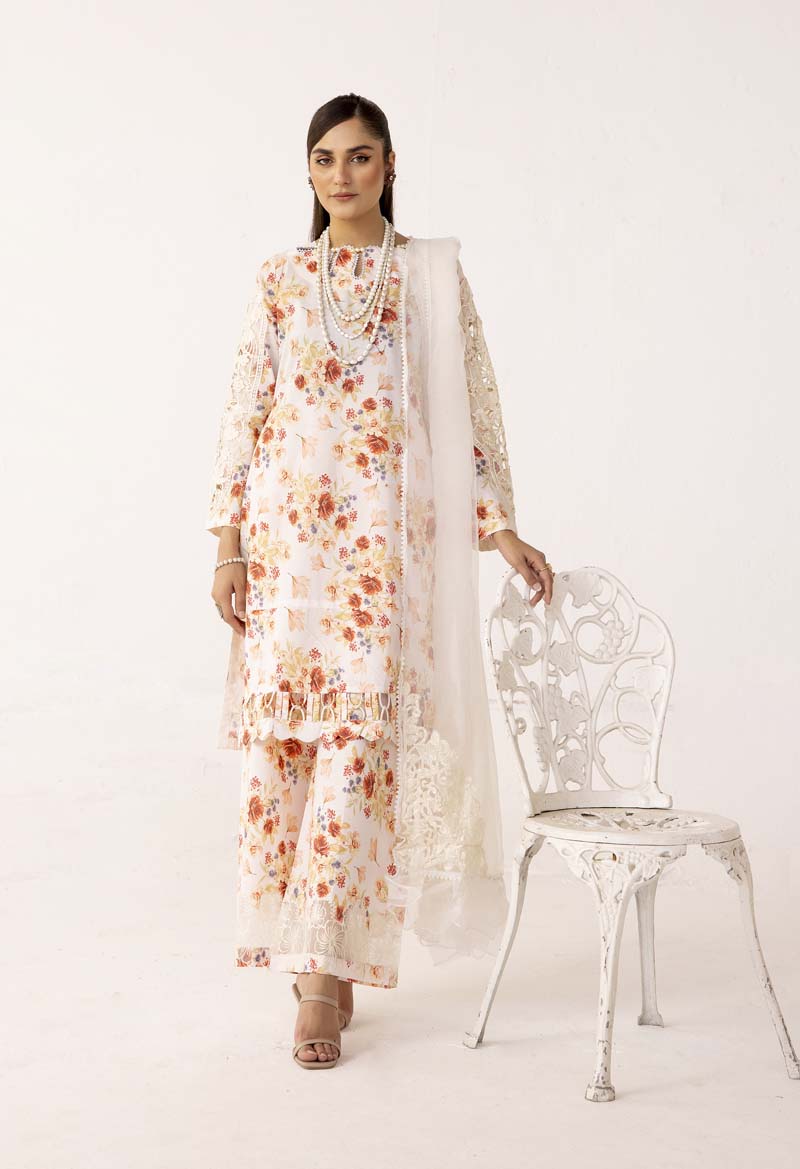 Nakhra 3 Piece Summer Suit with Embroidered Net Dupatta PL02 - Desi Posh