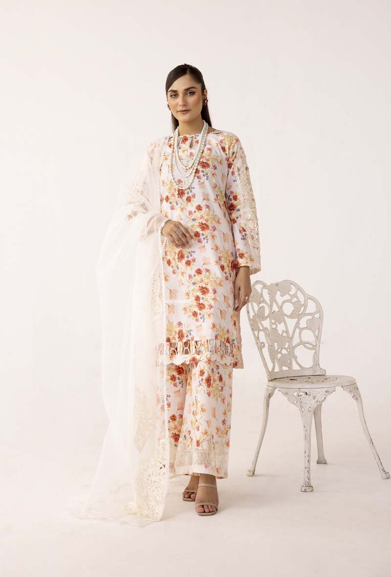 Nakhra 3 Piece Summer Suit with Embroidered Net Dupatta PL02 - Desi Posh