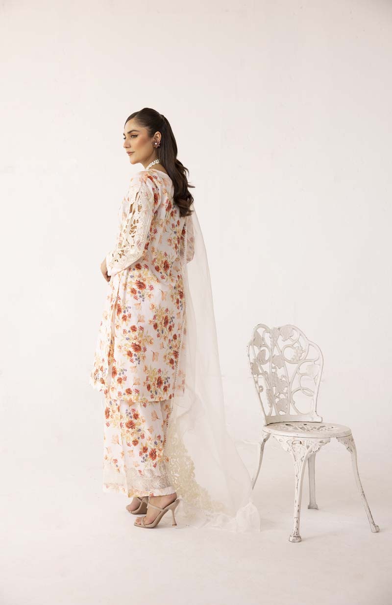 Nakhra 3 Piece Summer Suit with Embroidered Net Dupatta PL02 - Desi Posh