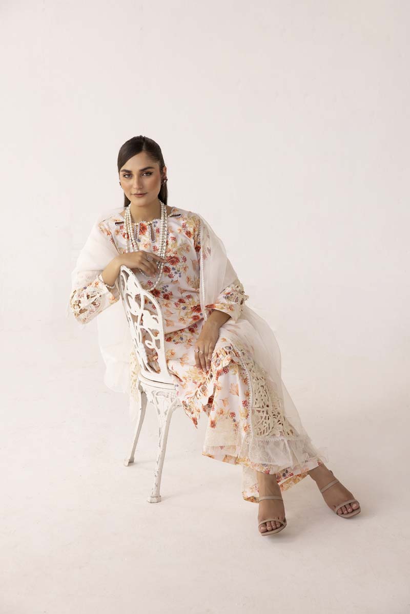 Nakhra 3 Piece Summer Suit with Embroidered Net Dupatta PL02 - Desi Posh